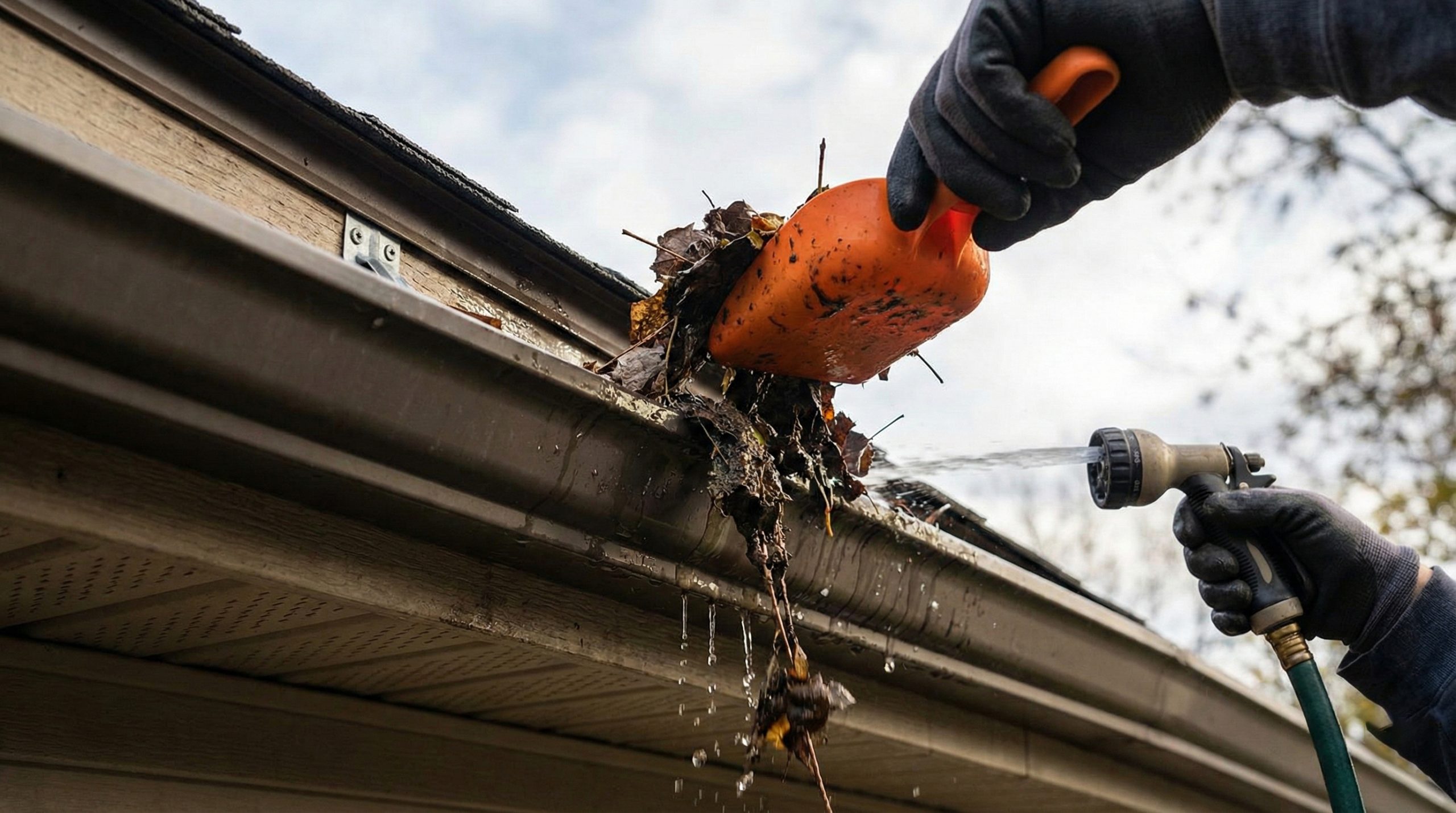 Seamless gutters and exterior drainage maintenance